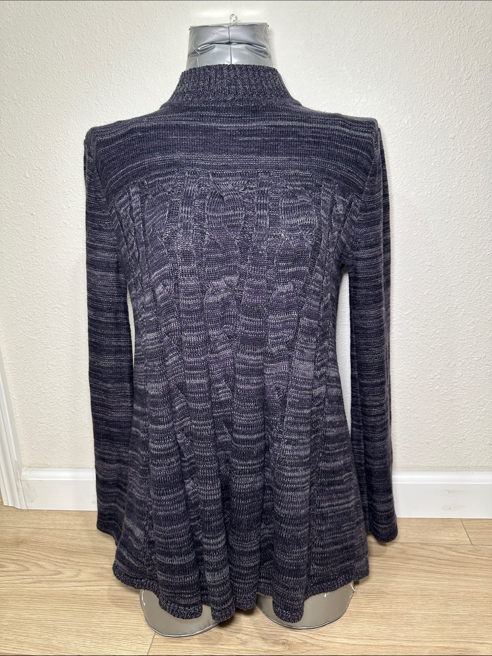 Style & Co. Women’s M Black Heathered Cable-Knit Mock Neck Sweater